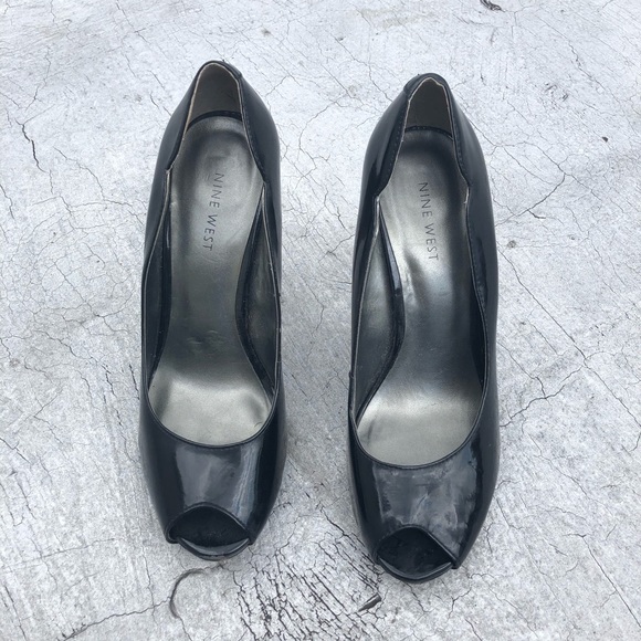Nine West Peep Toe Patent Leather Heels Black 7.5 - Picture 6 of 8